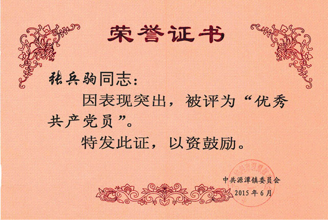 優(yōu)秀共產(chǎn)黨員榮譽證書